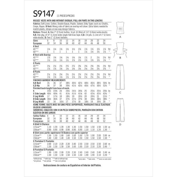 Simplicity S9147 Misses Easy-To-Sew Vest & Pull-On Pants Pattern Sizes 16-24 - Picture 2 of 5